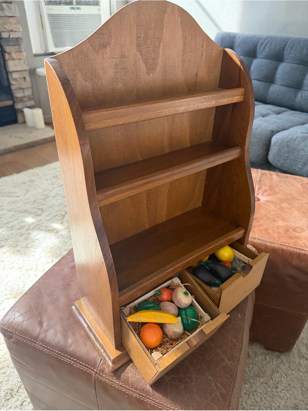 Tartine et Chocolat French Wooden market Shelf w/Fruit Vegetable Crates